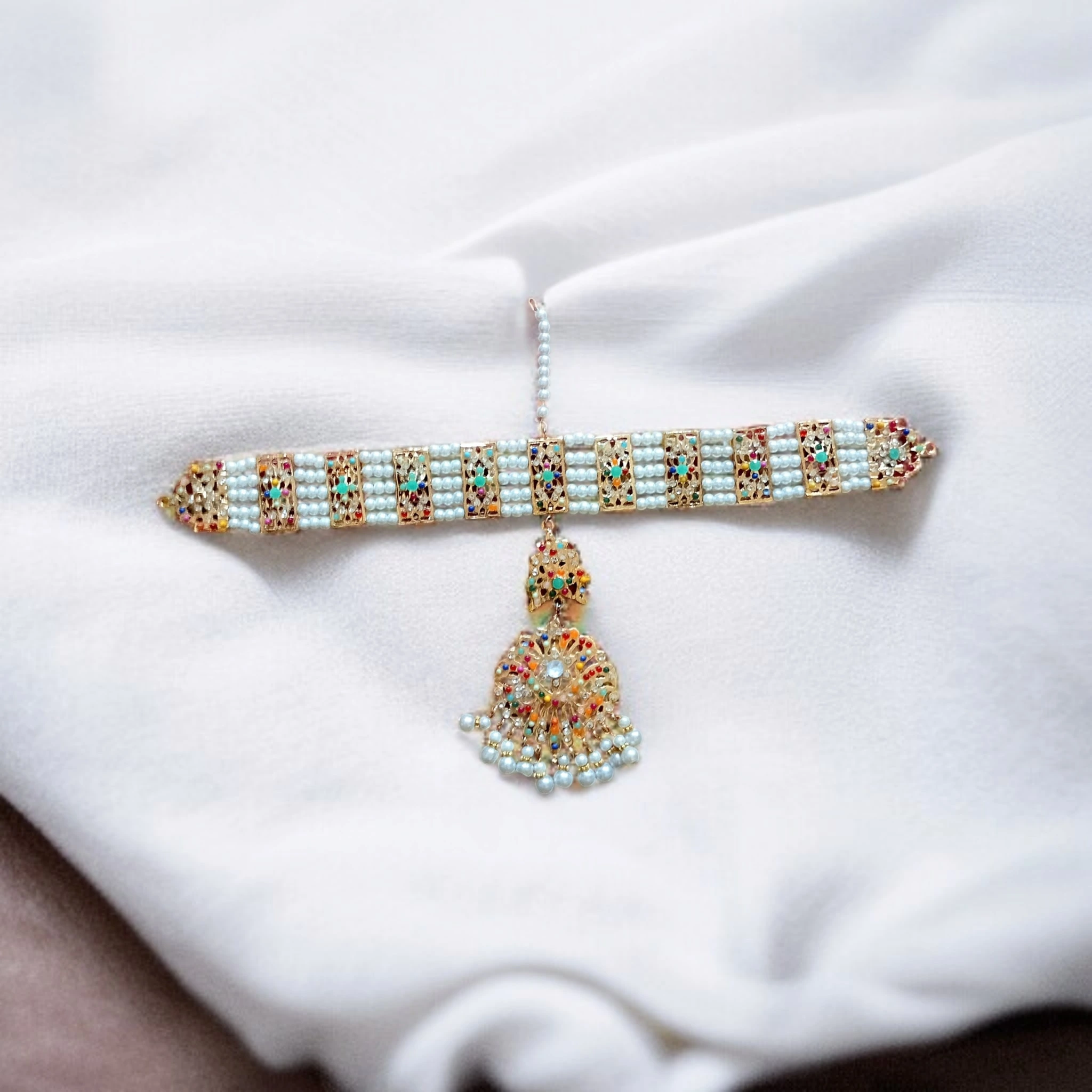 Buy multi colour jewellery set with necklace and tikka at best price in pakistan